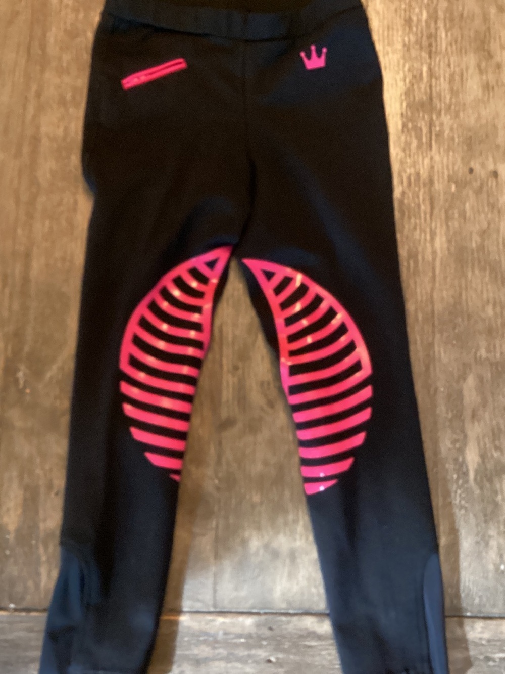 HR FARM kids Equestrian riding pant Black with Hot Pink Grip Panels